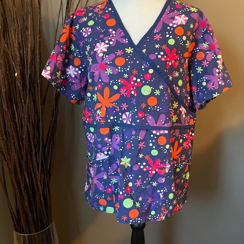 Colorful Floral Scrub Top